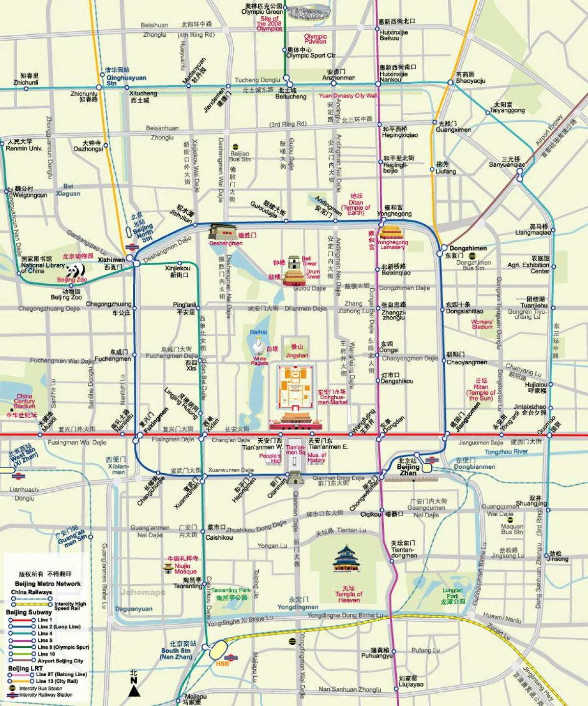 карта Пекіна карта метро з пам'ятками